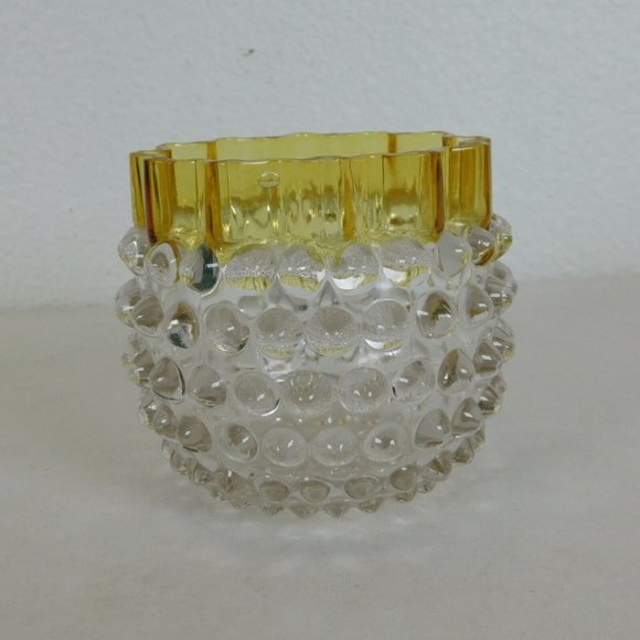 Hobbs Brockunier Dew Drop Hobnail Clear Yellow Glass Cream Sugar Set 4 in tall - Picture 2 of 12